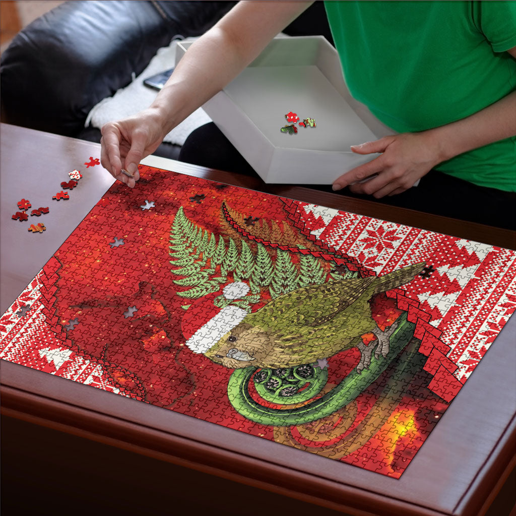 New Zealand Kakapo Christmas In July Puzzle Silver Fern Santa Xmas Red Color