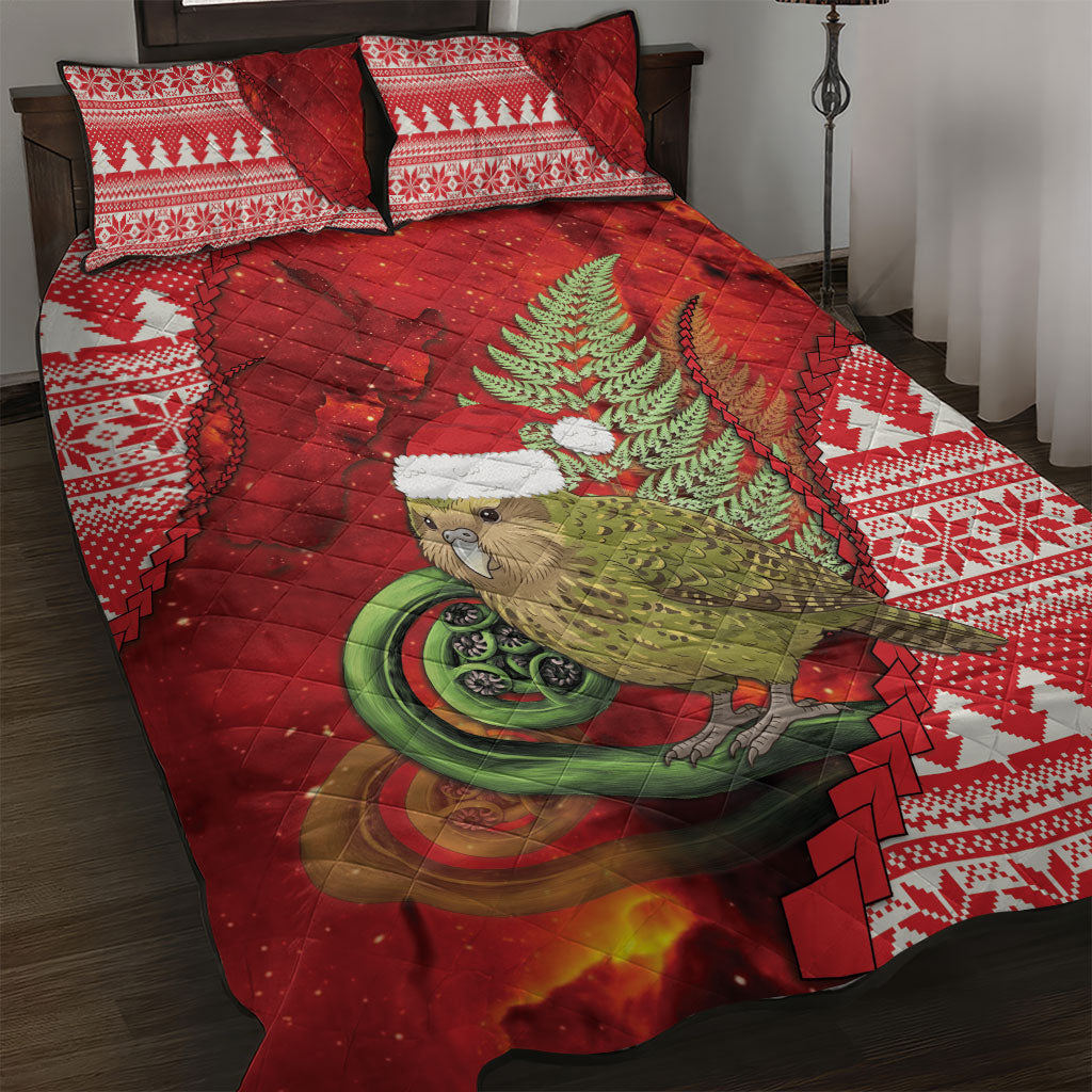 New Zealand Kakapo Christmas In July Quilt Bed Set Silver Fern Santa Xmas Red Color