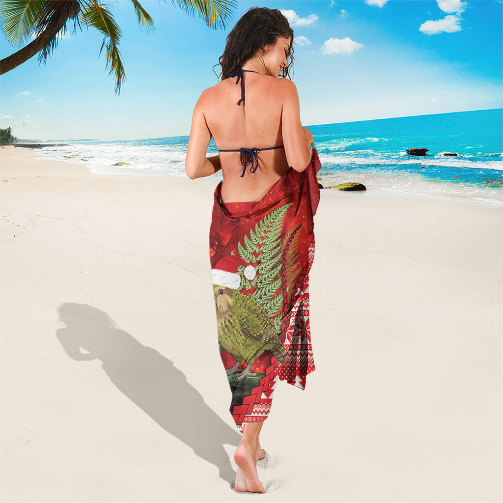New Zealand Kakapo Christmas In July Sarong Silver Fern Santa Xmas Red Color