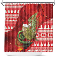 New Zealand Kakapo Christmas In July Shower Curtain Silver Fern Santa Xmas Red Color