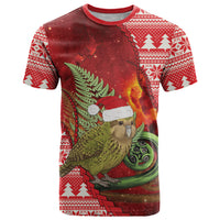 New Zealand Kakapo Christmas In July T Shirt Silver Fern Santa Xmas Red Color