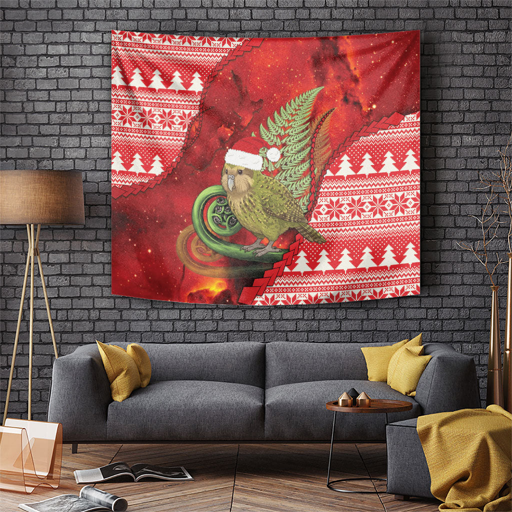 New Zealand Kakapo Christmas In July Tapestry Silver Fern Santa Xmas Red Color