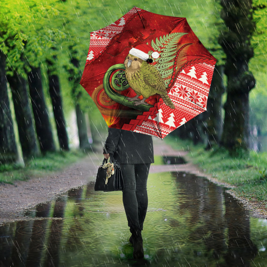 New Zealand Kakapo Christmas In July Umbrella Silver Fern Santa Xmas Red Color