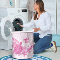 Breast Cancer Awareness Laundry Basket Pink Ribbon Turtle Polynesian Pattern White