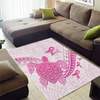 Breast Cancer Awareness Area Rug Pink Ribbon Turtle Polynesian Pattern White