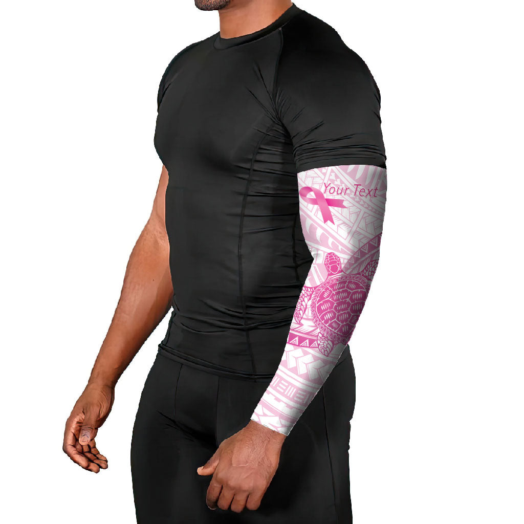 Breast Cancer Awareness Personalised Arm Sleeves Pink Ribbon Turtle Polynesian Pattern White