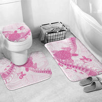 Breast Cancer Awareness Bathroom Set Pink Ribbon Turtle Polynesian Pattern White