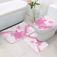 Breast Cancer Awareness Bathroom Set Pink Ribbon Turtle Polynesian Pattern White