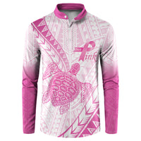 Breast Cancer Awareness Personalised Button Sweatshirt Pink Ribbon Turtle Polynesian Pattern White