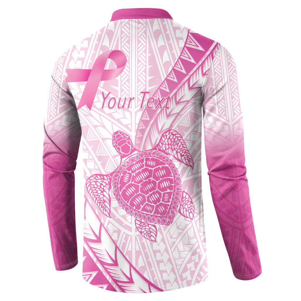 Breast Cancer Awareness Personalised Button Sweatshirt Pink Ribbon Turtle Polynesian Pattern White