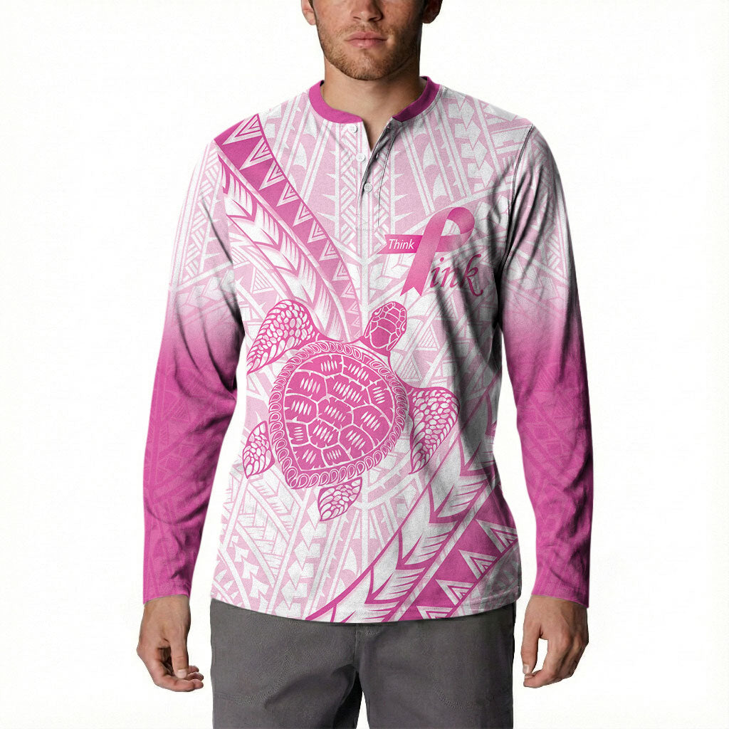 Breast Cancer Awareness Personalised Button Sweatshirt Pink Ribbon Turtle Polynesian Pattern White