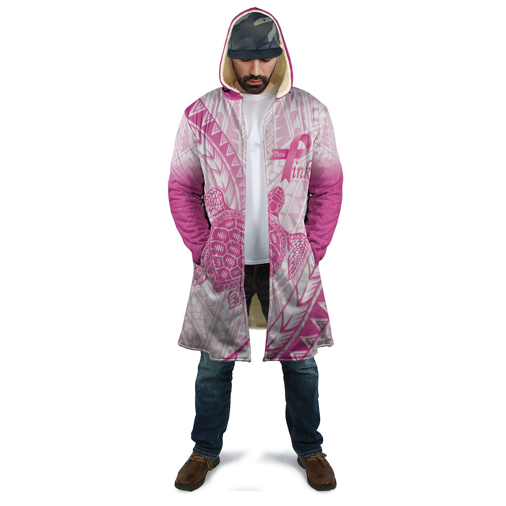 Breast Cancer Awareness Personalised Cloak Pink Ribbon Turtle Polynesian Pattern White