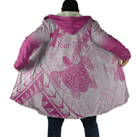 Breast Cancer Awareness Personalised Cloak Pink Ribbon Turtle Polynesian Pattern White