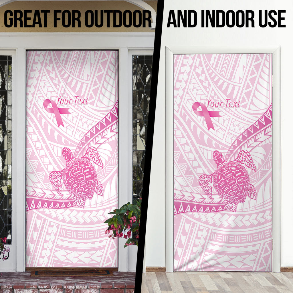 Breast Cancer Awareness Personalised Door Cover Pink Ribbon Turtle Polynesian Pattern White