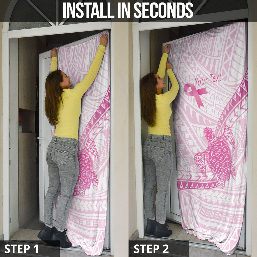 Breast Cancer Awareness Personalised Door Cover Pink Ribbon Turtle Polynesian Pattern White
