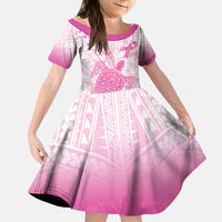 Breast Cancer Awareness Personalised Family Matching Off Shoulder Maxi Dress and Hawaiian Shirt Pink Ribbon Turtle Polynesian Pattern White