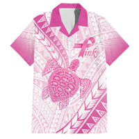 Breast Cancer Awareness Personalised Family Matching Off Shoulder Maxi Dress and Hawaiian Shirt Pink Ribbon Turtle Polynesian Pattern White
