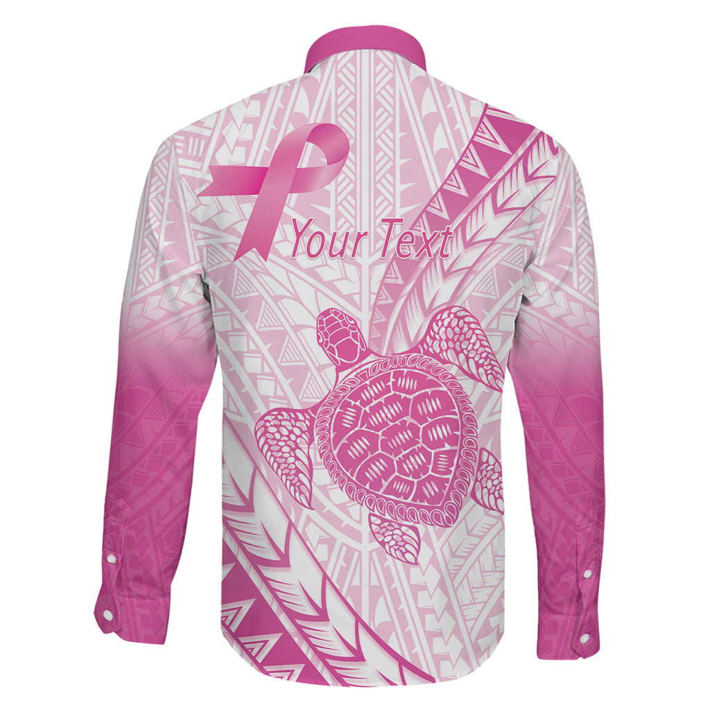 Breast Cancer Awareness Personalised Family Matching Off Shoulder Short Dress and Hawaiian Shirt Pink Ribbon Turtle Polynesian Pattern White