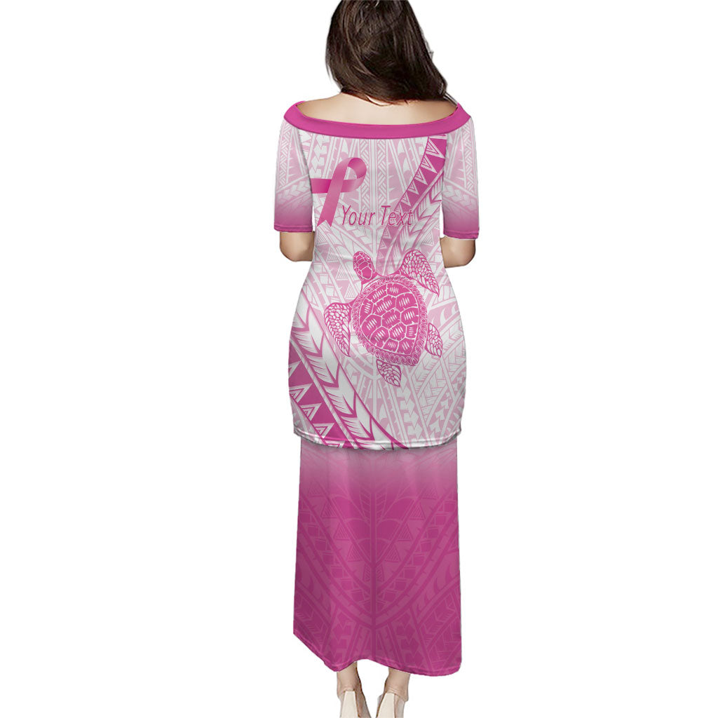 Breast Cancer Awareness Personalised Family Matching Puletasi and Hawaiian Shirt Pink Ribbon Turtle Polynesian Pattern White