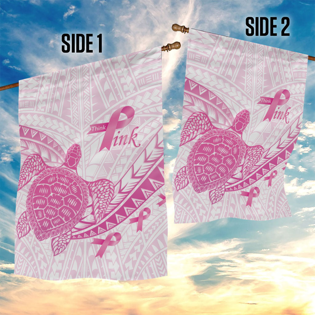 Breast Cancer Awareness Garden Flag Pink Ribbon Turtle Polynesian Pattern White
