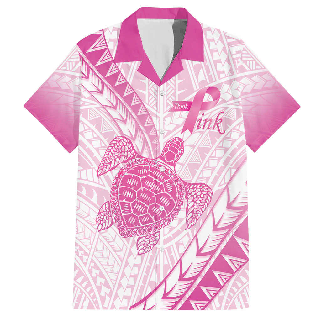 Breast Cancer Awareness Personalised Hawaiian Shirt Pink Ribbon Turtle Polynesian Pattern White