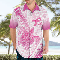 Breast Cancer Awareness Personalised Hawaiian Shirt Pink Ribbon Turtle Polynesian Pattern White