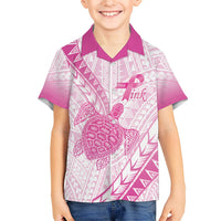 Breast Cancer Awareness Personalised Hawaiian Shirt Pink Ribbon Turtle Polynesian Pattern White