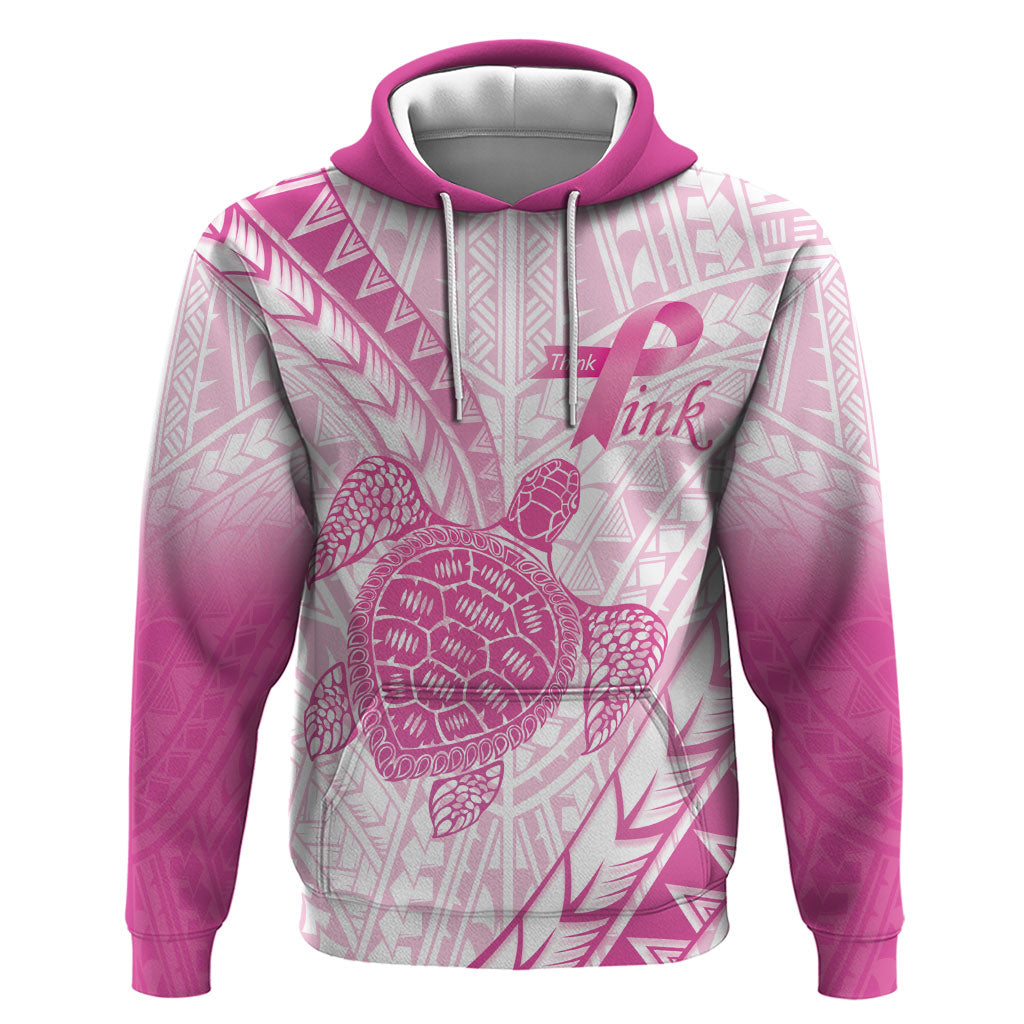 Breast Cancer Awareness Personalised Hoodie Pink Ribbon Turtle Polynesian Pattern White
