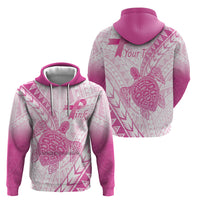 Breast Cancer Awareness Personalised Hoodie Pink Ribbon Turtle Polynesian Pattern White
