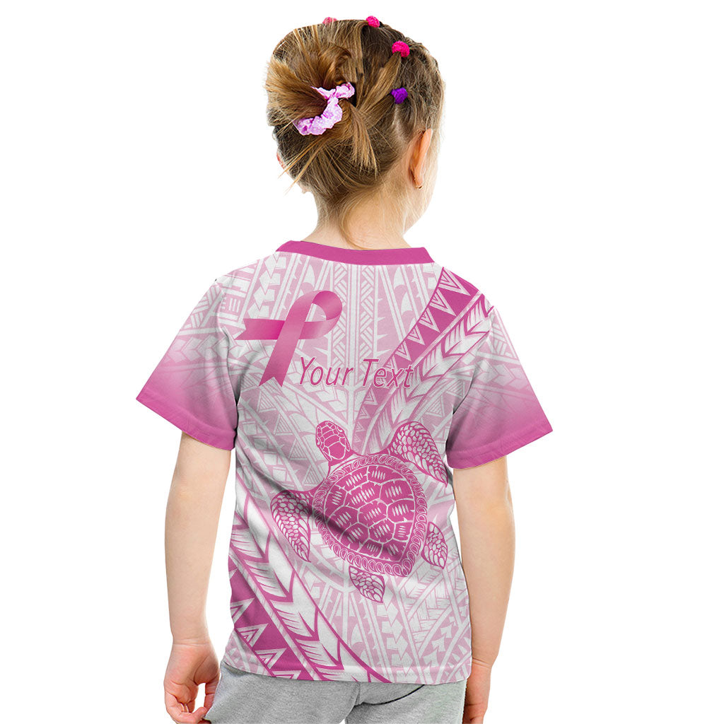 Breast Cancer Awareness Personalised Kid T Shirt Pink Ribbon Turtle Polynesian Pattern White