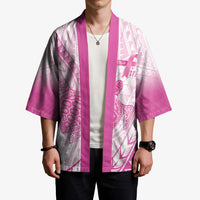 Breast Cancer Awareness Personalised Kimono Pink Ribbon Turtle Polynesian Pattern White