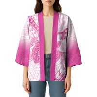 Breast Cancer Awareness Personalised Kimono Pink Ribbon Turtle Polynesian Pattern White