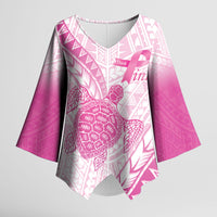 Breast Cancer Awareness Personalised Kimono Sleeve Blouse Pink Ribbon Turtle Polynesian Pattern White