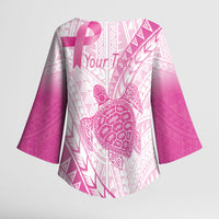 Breast Cancer Awareness Personalised Kimono Sleeve Blouse Pink Ribbon Turtle Polynesian Pattern White
