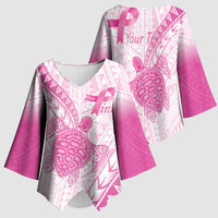 Breast Cancer Awareness Personalised Kimono Sleeve Blouse Pink Ribbon Turtle Polynesian Pattern White