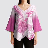Breast Cancer Awareness Personalised Kimono Sleeve Blouse Pink Ribbon Turtle Polynesian Pattern White