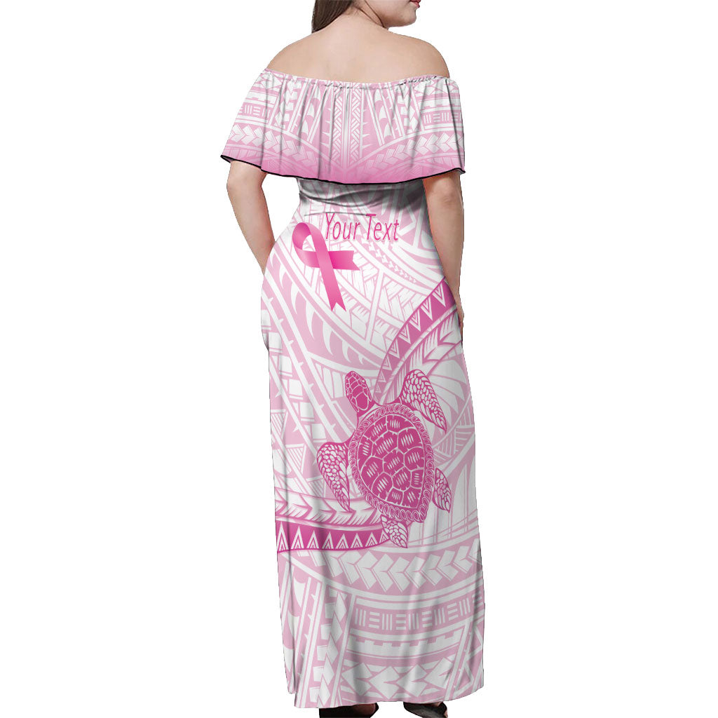 Breast Cancer Awareness Personalised Off Shoulder Maxi Dress Pink Ribbon Turtle Polynesian Pattern White