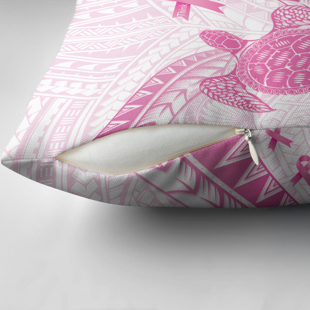 Breast Cancer Awareness Pillow Cover Pink Ribbon Turtle Polynesian Pattern White