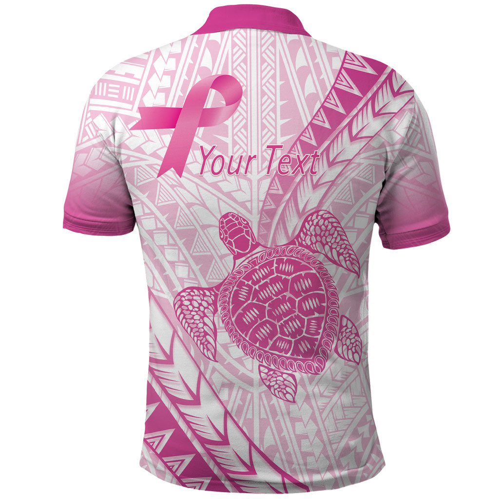 Breast Cancer Awareness Personalised Polo Shirt Pink Ribbon Turtle Polynesian Pattern White