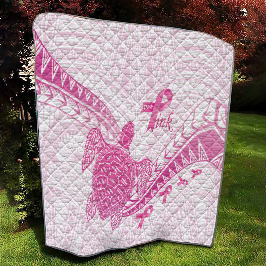 Breast Cancer Awareness Quilt Pink Ribbon Turtle Polynesian Pattern White