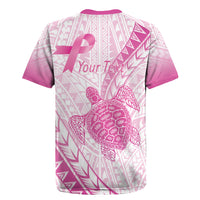 Breast Cancer Awareness Personalised Rugby Jersey Pink Ribbon Turtle Polynesian Pattern White