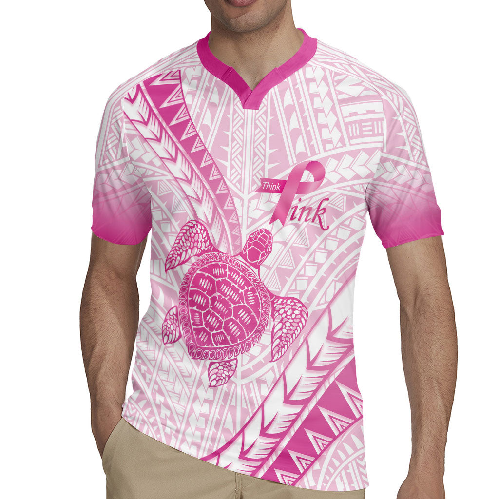 Breast Cancer Awareness Personalised Rugby Jersey Pink Ribbon Turtle Polynesian Pattern White