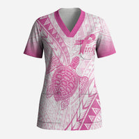 Breast Cancer Awareness Personalised Scrub Top Pink Ribbon Turtle Polynesian Pattern White