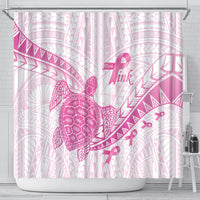 Breast Cancer Awareness Shower Curtain Pink Ribbon Turtle Polynesian Pattern White