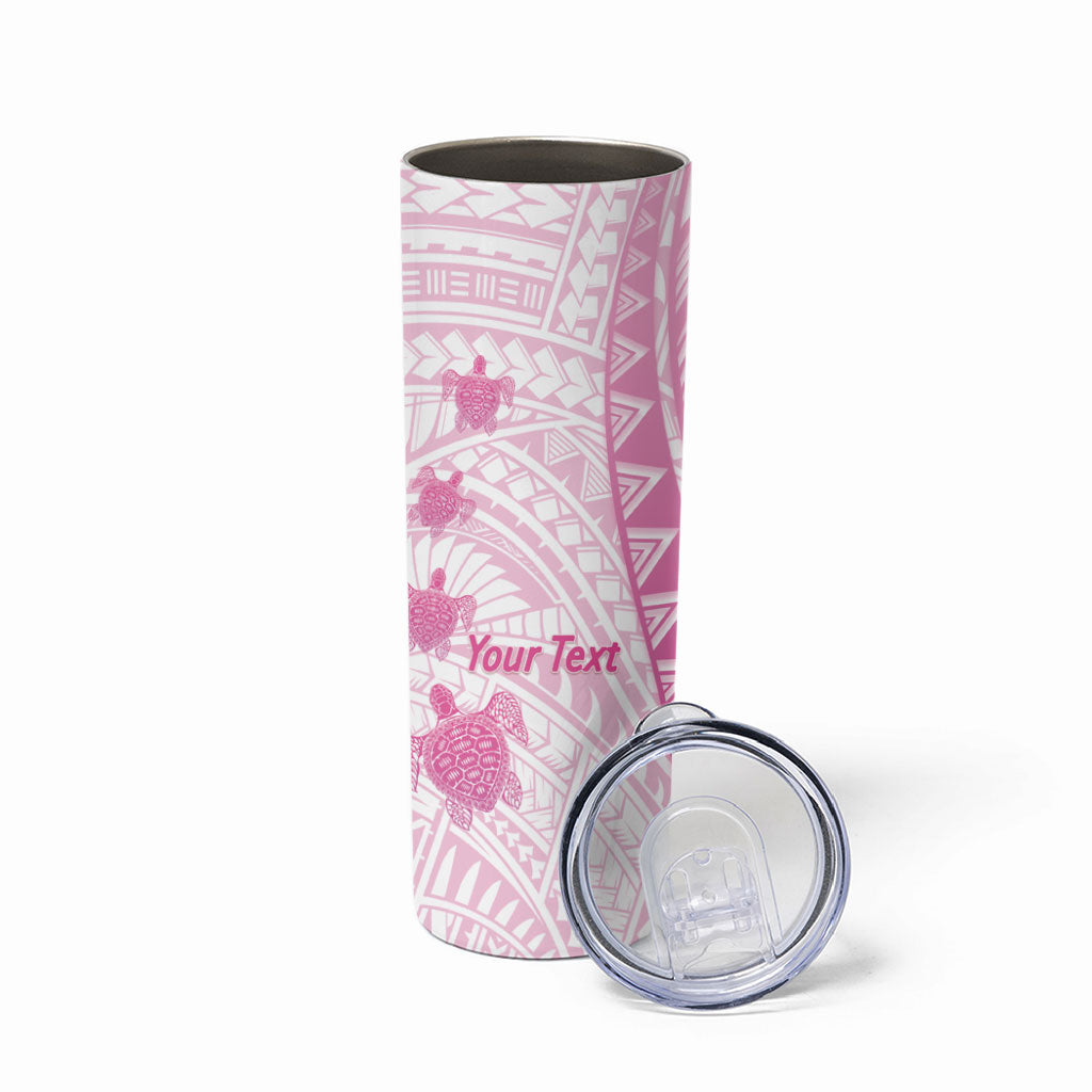 Breast Cancer Awareness Personalised Skinny Tumbler Pink Ribbon Turtle Polynesian Pattern White