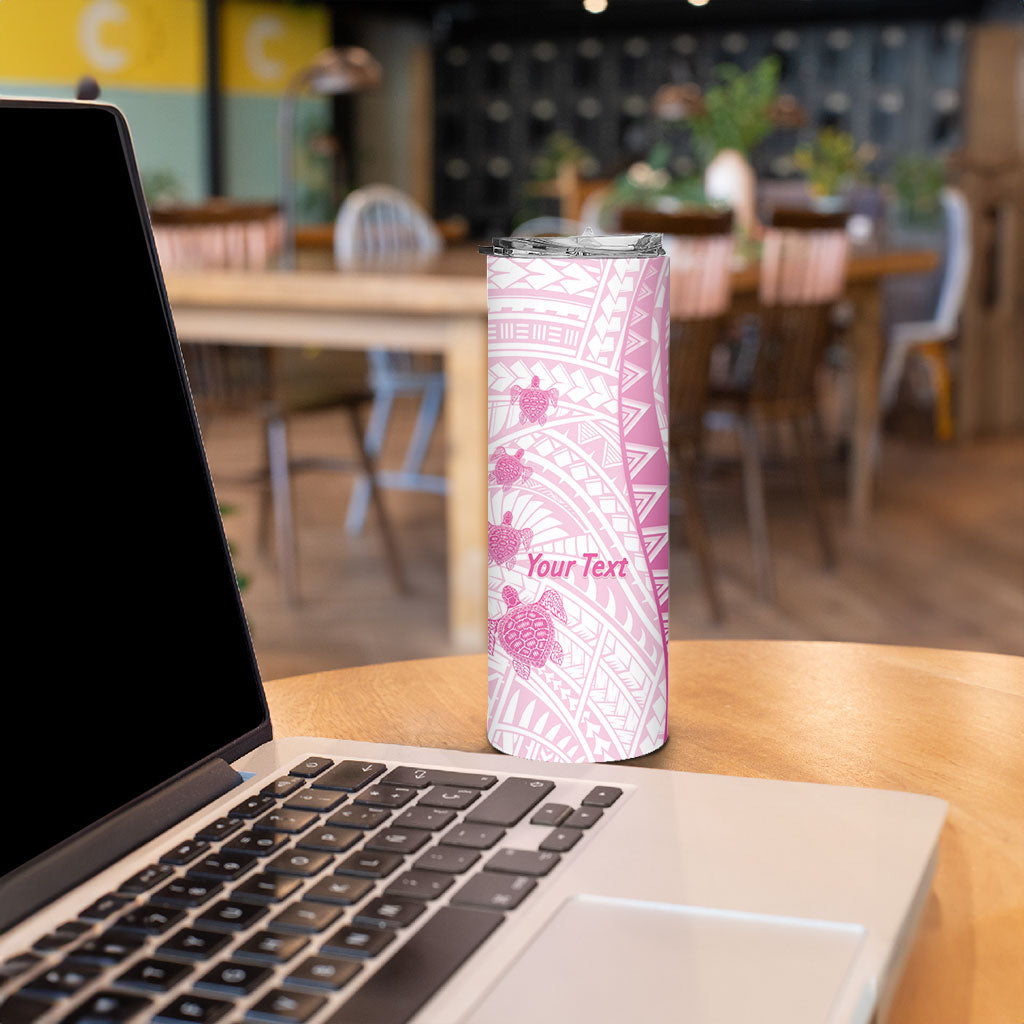 Breast Cancer Awareness Personalised Skinny Tumbler Pink Ribbon Turtle Polynesian Pattern White