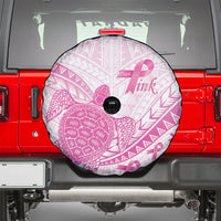 Breast Cancer Awareness Spare Tire Cover Pink Ribbon Turtle Polynesian Pattern White