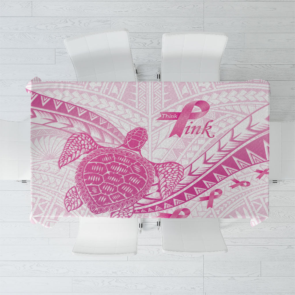 Breast Cancer Awareness Tablecloth Pink Ribbon Turtle Polynesian Pattern White