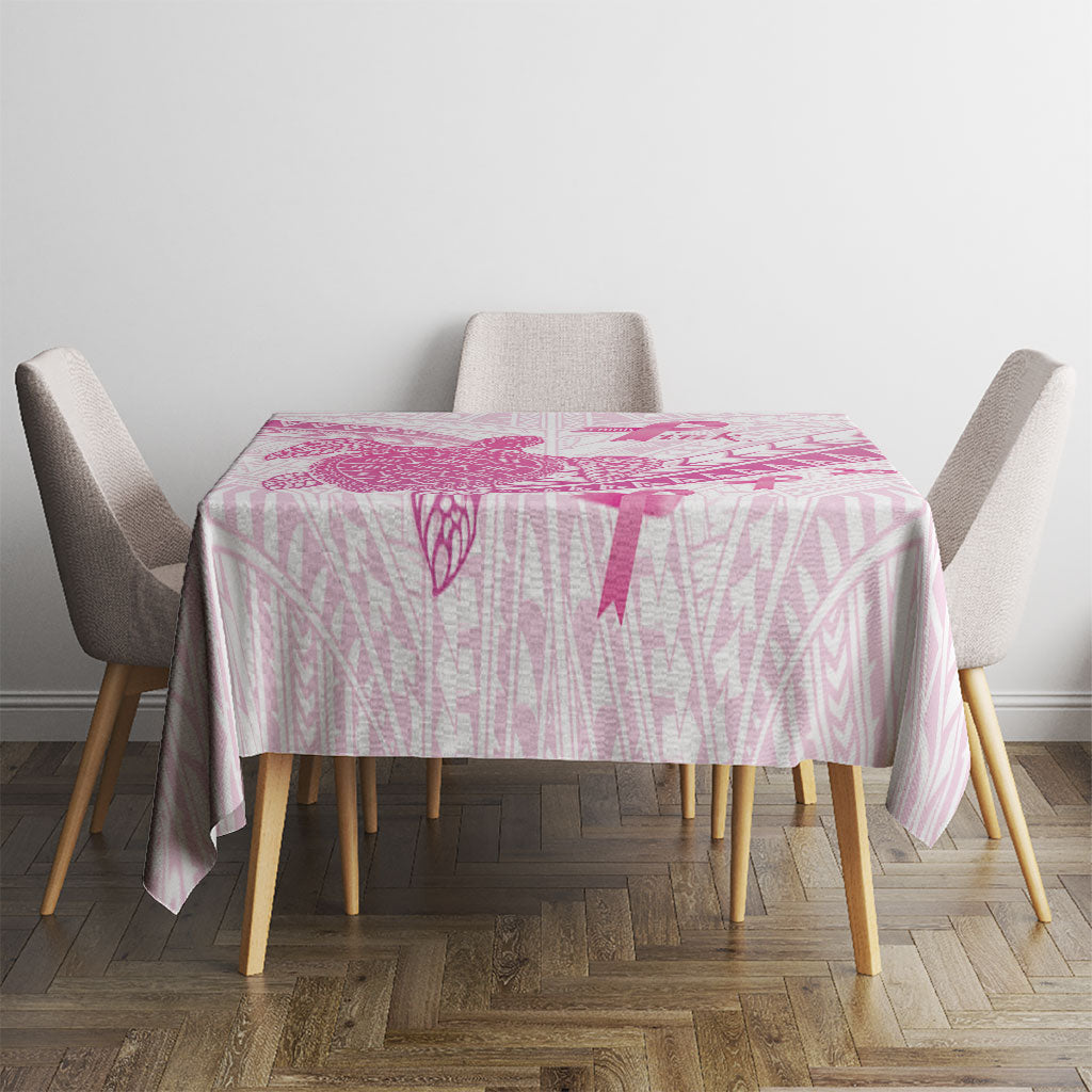 Breast Cancer Awareness Tablecloth Pink Ribbon Turtle Polynesian Pattern White