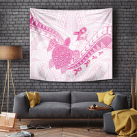 Breast Cancer Awareness Tapestry Pink Ribbon Turtle Polynesian Pattern White
